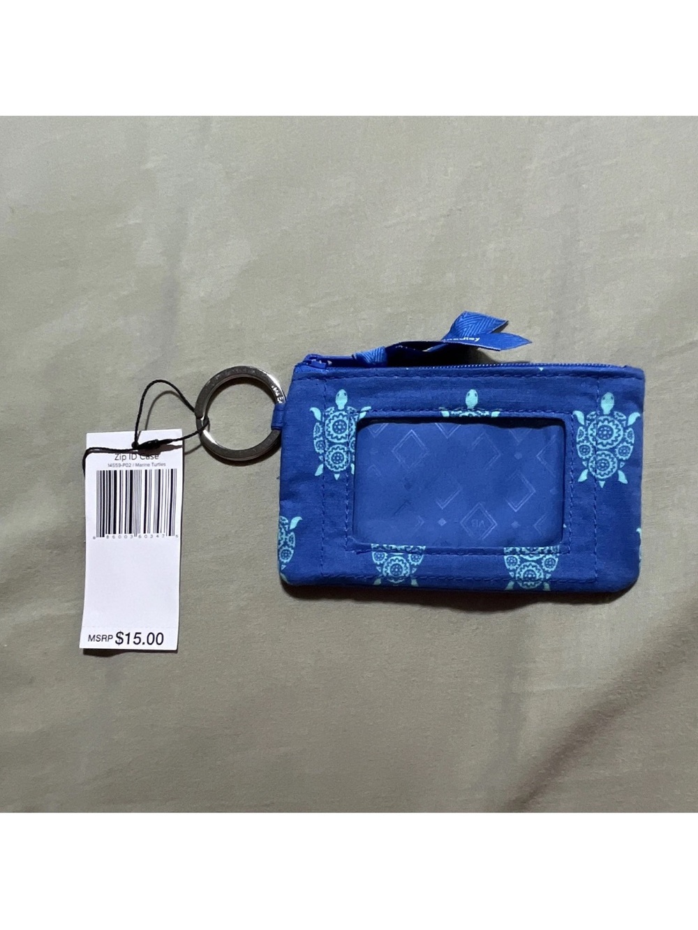NWT Vera Bradley Marine Turtles Zip ID Case with Key Ring - Picture 2 of 4